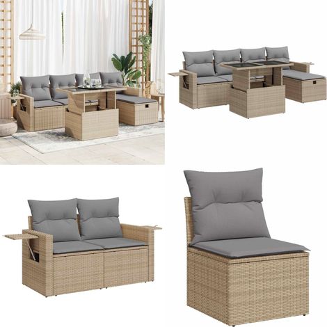vidaXL Salon de jardin avec coussins 6 pcs beige résine tressée (1/5)