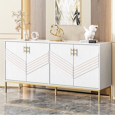 Credenza bianca con 4 ante, gambe e maniglie dorate, ripiani regolabili in altezza (1/5)