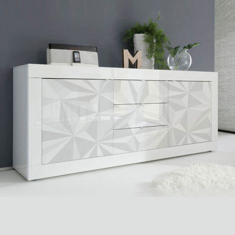 Madia linea Basic con 2 ante e 3 cassetti in finitura Bianco laccato lucido grafica PRISMA (1/5)