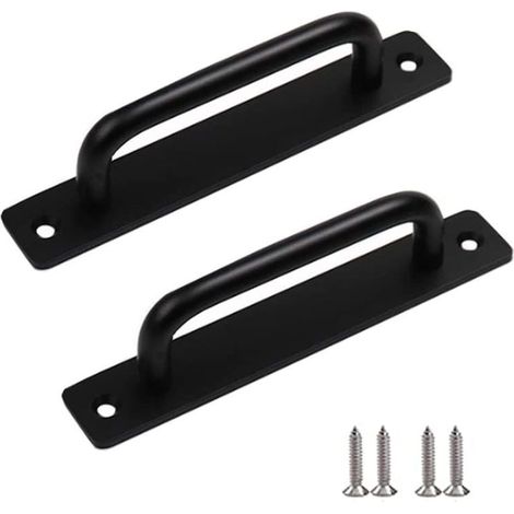 2 Pièces Poignée de Porte de Grange Robuste, Poignée à Tirer Porte Coulissante en Acier, Poignée de Porte en Fonte Noire, Poignées de Porte Intérieure Extérieure Avec Vis (1/5)