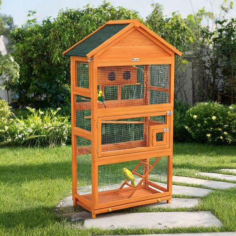Cage pour oiseaux orange en bois Massif 92 x 52 x 171 cm (1/5)