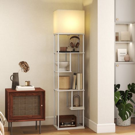 Lampadaire avec étagères, luminosité et température de couleur réglables, idéal pour chambre, bureau ou salon, blanc. (1/5)