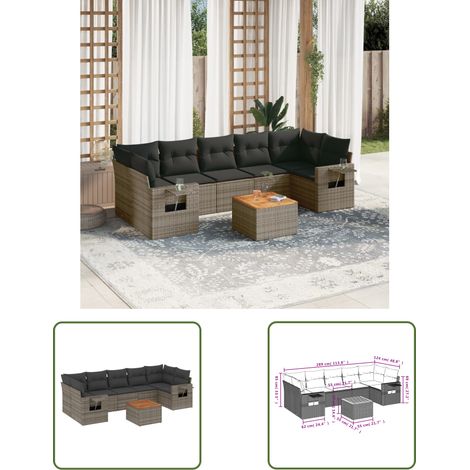 The Living Store 8-tlg. Garten-Sofagarnitur mit Kissen Grau Poly Rattan - Gartenmöbel - Esszimmergarnituren - Outdoor Möbel - Lounge Set - Rattan Gartenmöbel