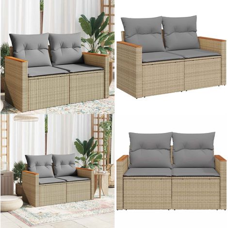Gartensofa mit Kissen 2-Sitzer Beige Poly Rattan - Outdoor Möbel - Gartenmöbel - Balkonmöbel - Lounge Set - Rattan Gartenmöbel - Home & Living (1/5)
