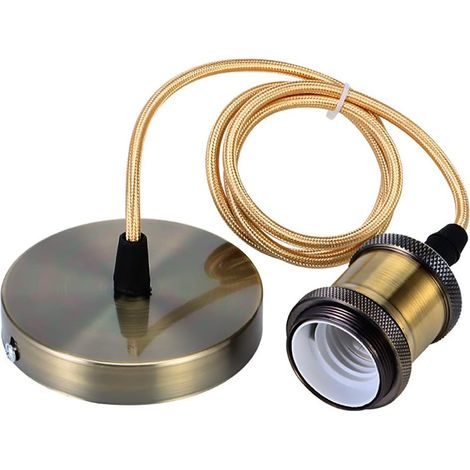 Lamp Pendant Light with Screw Ring, E27 Socket with Socket Cable Vintage Retro Lamp Socket Aluminum Pendant Light with E27 Socket, 100 cm Textile Cable, Bronze (1/5)