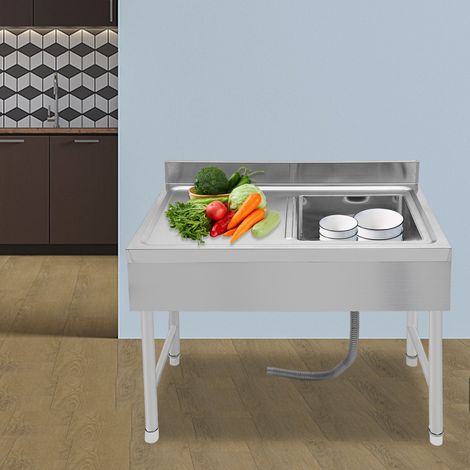 Fregadero de cocina profesional, mesa de preparación de acero inoxidable exterior de un compartimento (1/5)