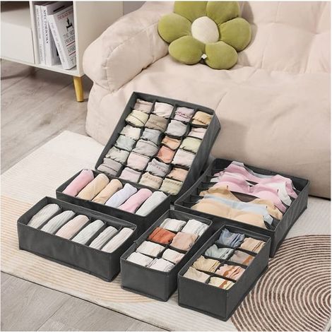 Organiseur de tiroir pliable, lot de 8 boîtes de rangement non tissées pour sous-vêtements, soutiens-gorge et chaussettes - Gris foncé (1/5)