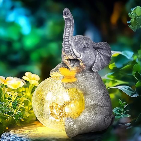 Solar Glass Garden Statues Elephant Figurine Outdoor Yard Garden Decoration Gifts for Mom for Women Patio Elephant Decoration (1/5)