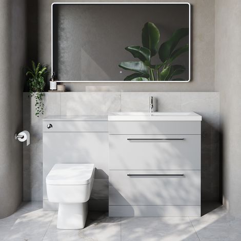 Napoli 390 Cento Gloss Grey Pearl 1400mm 2 Drawer Vanity Unit Toilet Suite with Glide Basin - 1400mm - Chrome 480mm HandleWith Kingston Toilet Pan and Seat