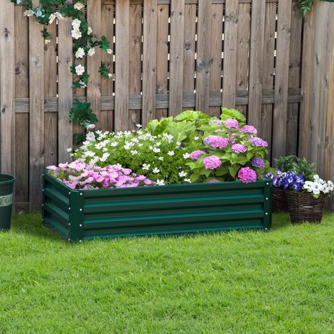Fioriera rialzata da giardino, resistente alle intemperie, con fondo aperto, in acciaio zincato, 120 cm x 60 cm x 30,5 cm, verde.