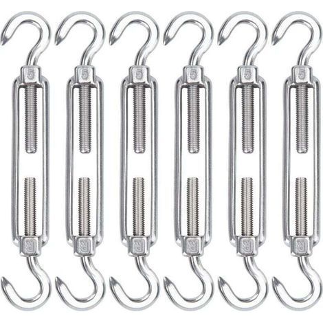 M5 Tendeur Cable Acier Inoxydable, Lot de 6 Tendeur de Fil Crochet et Crochet Réglable Heavy Duty Tension Hook & Hook pour Corde Cable Fil à Linge, Grillagefor Sun Shade Installation. (1/4)