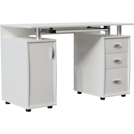 Otley Computer Desk 3 Drawer PC Workstation Shelves Storage Home Office Table, White (1/5)