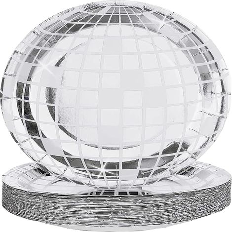 Juego de 25 platos desechables con diseño de bola de discoteca, de cartón resistente al agua, de 18 cm de diámetro, ideales para bodas, cumpleaños y fiestas. (1/5)