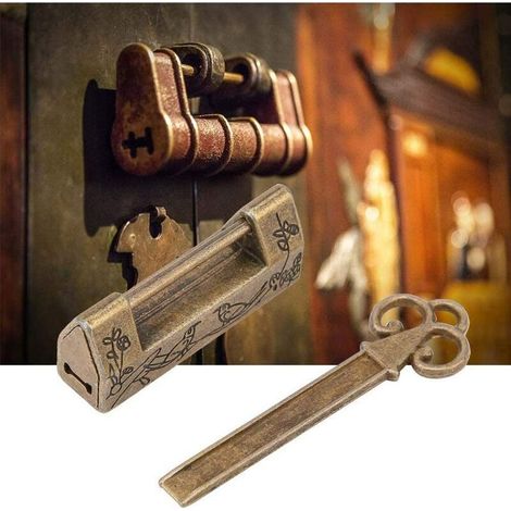Lucchetto cinese vintage, mini chiave tradizionale cinese a forma di fiore con lucchetto, stile cinese per mobili vintage, lucchetto vintage (bronzo) (1/5)