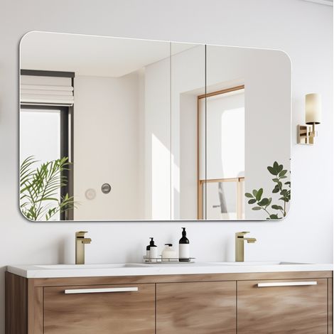 Miroir de salle de bain 100x60 cm en verre argenté, gain de place pour salle de bain FloraGrace (1/5)