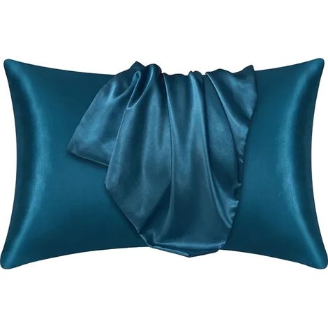 Funda de cojín, suave mezcla de poliéster y algodón, diseño liso, azul pavo real, 50 cm x 66 cm. (1/2)