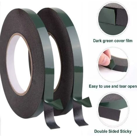 Ruban adhésif double face mousse noire 12mm – Lot de 2 rouleaux 10m – Adhésion durable pour montage de garnitures et plaques d'immatriculation (1/5)