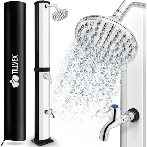 Douche solaire de jardin - TILLVEX - 20 L - Noir/Argent - Chauffe jusqu'à 60°C - Pommeau effet pluie