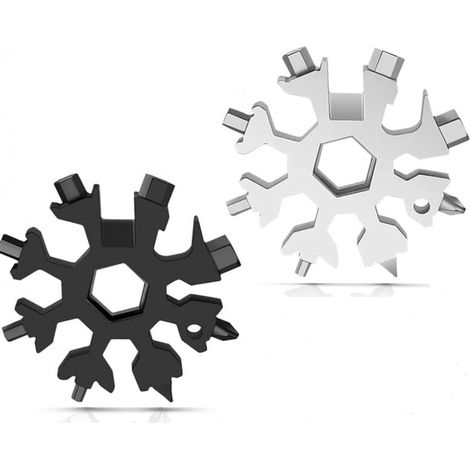 Outil Multifonction Flocon de Neige 18 en 1, 2 Pièces Porte-clés Tournevis Ouvre, Outil Portable Flocon, Outil Acier Inoxydable Portatif pour les Camping Voyage Adventure, Idee Cadeau Homme (1/4)