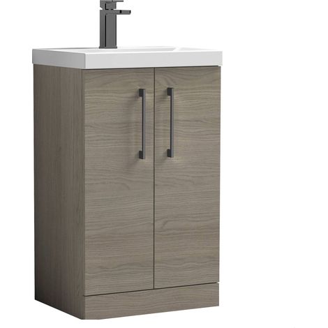 Balterley Bramshall Modern Bathroom 2 Soft Close Door & Mid-Edge Vanity Unit Basin, Solace Oak, 500mm (1/4)