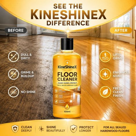 KineShineX Bodenreiniger, ein schützendes und reinigendes Wachs für Holzböden im Wohnbereich, entfernt Flecken, beugt Staub vor und hellt den Boden auf. (1/5)