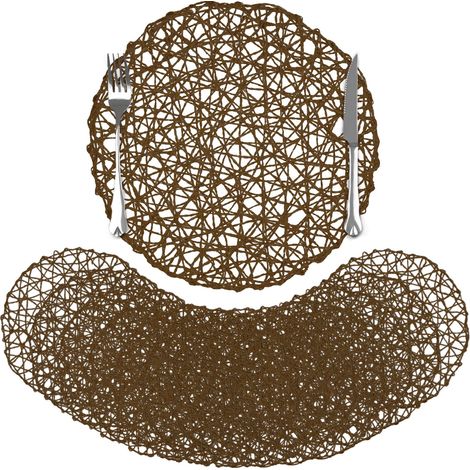 Lot de 12 Sets de Table Ronde Papier Tressé, 33cm Dessous Table Antidérapants Tissés à la Main Marron Foncé, Dessous Assiette Naturels pour Cuisine et Salle à Manger Décoration (1/5)