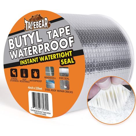 Butyl Waterproof Tape 100mm x 10m, Butyl Aluminum Foil Tape, Waterproof Repair Tape For Roof Leak, Surface Hole, Window Sill Gap, Pipe Crack (1/5)