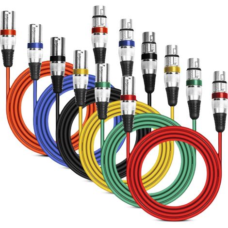 Confezione da 6 cavi XLR, cavo per microfono DMX da 2 m, cavo per microfono DMX, microfono a 3 poli, connettore maschio-femmina per studio e produzione live, mixer (1/5)