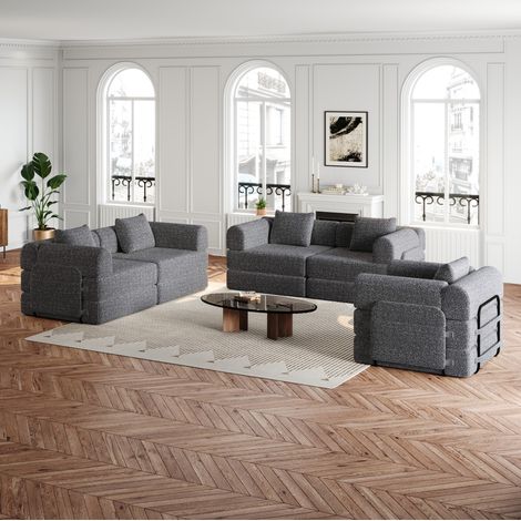 Schlafsofa 1-Sitzer Chenille Grau mit Armlehnen-Ablagefach und 2-in-1-Funktion (1/5)