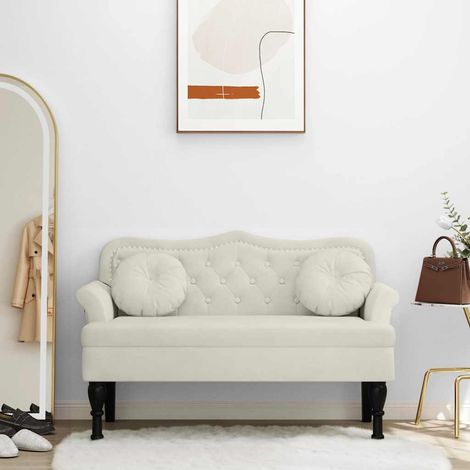 Banc avec 2 coussins crème en velours 120,5 x 65 x 75 cm - PANGIVO (1/5)