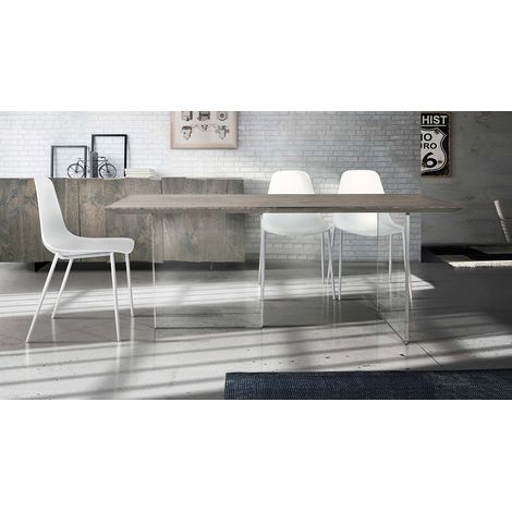 Tavolo fisso piano in legno con base in vetro Dimensione Tavoli: 180 x 90