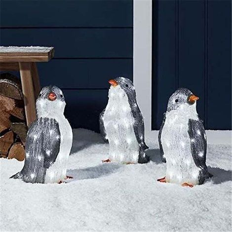 3-teilige beleuchtete Pinguin-Weihnachtsdekoration für den Außenbereich mit LED-Gartenlichtern - Klein - (1/5)