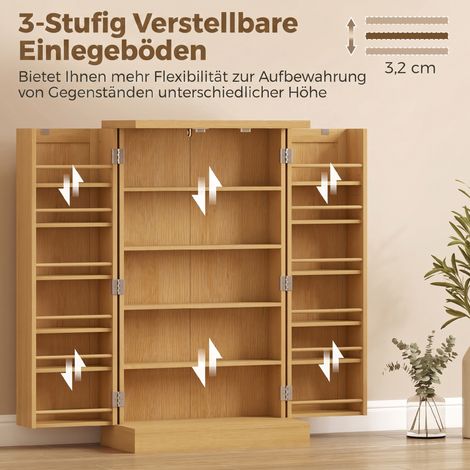 Armoire de cuisine en rotin 104 cm, étagère à 5 niveaux, 12 compartiments à épices, tablettes réglables, couleur naturelle (1/5)