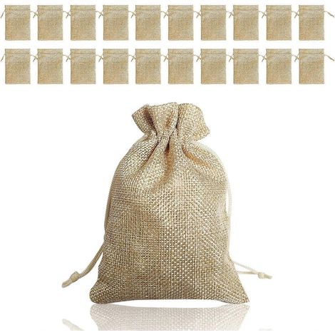20 sachets en jute naturelle, pochettes cadeaux réutilisables en lin, pochettes en toile de jute pour petits objets (1/4)