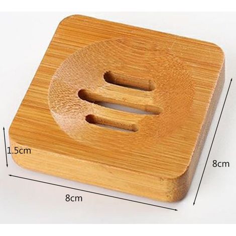 Porte-savons en bambou hygiénique anti-moisissure drainant pour salle de bain dimensions carrées 8 x 8 cm Label (1/4)