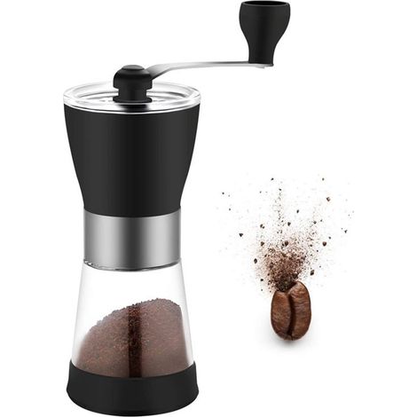 1 Moulin à café manuel, meules céramiques, réglable, acier inoxydable, camping voyage (1/5)