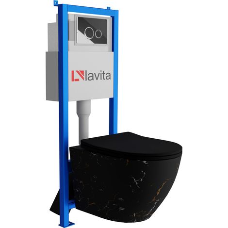 Bâti-support Lavita LAV 101 à 40 cm + WC Sofi Slim Fire sans bord + plaque de commande LAV 200.4.2 chrome Kit complet WC (1/5)