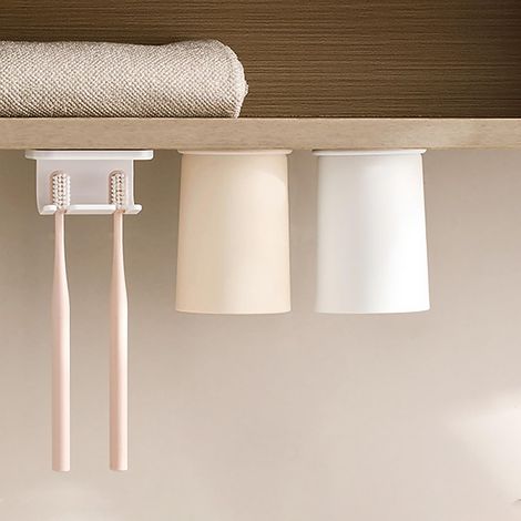 Juego de 2 vasos bucales magnéticos (blanco + caqui), no requieren perforación, para el baño, viajes o acampada. (1/5)