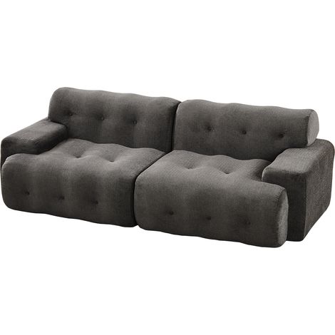 Sofá de 2 plazas XL de chenilla gris con reposabrazos anchos y botones (1/5)