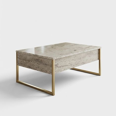 Melamin-Couchtisch mit Metallbeinen Luxe Travertino - Gold