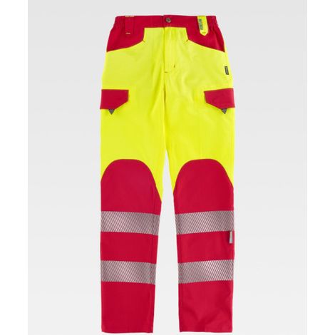 Pantalón combinado con alta visibilidad y cintas reflectantes EN ISO 20471 C2715 WORKTEAM L Amarillo A.V.+ Rojo