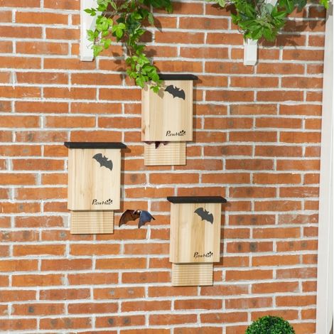 Fledermaushaus 3er-Set aus behandeltem Holz, wetterfest, 25 x 6 x 37,5 cm (1/4)
