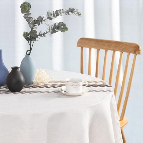 Nappe 140x140 cm coton lin lavable avec broderie pour cuisine & table de salle à manger
