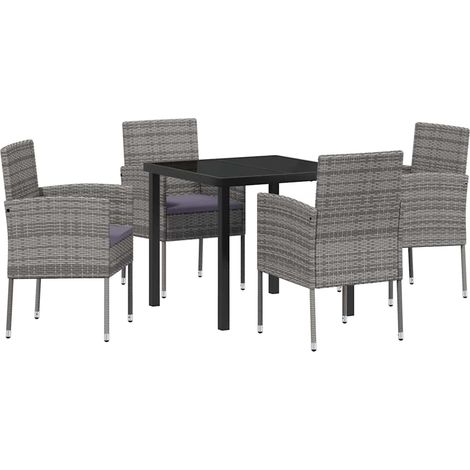 Garden Dining Set with Cushion 5 pcs Grey Poly Rattan vidaXL (1/5)
