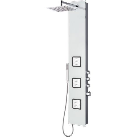 Duschpaneel aus Glas mit Thermostat in Weiss mit XXL Regendusche (1/5)