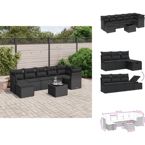 8-tlg. Garten-Sofagarnitur mit Kissen Schwarz Poly Rattan - Gartenmöbel - Outdoor-Set - Rattan Gartenset - Lounge Set - Esstisch (1/4)