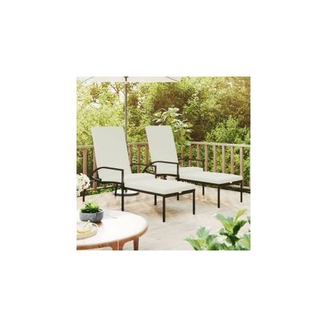 Chaises longues avec repose-pied 2 pcs Résine tressée Marron (1/5)