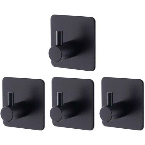 Set di 4 ganci adesivi da parete neri, ganci autoadesivi in acciaio inox, non necessitano di foratura, per bagno e cucina (1/4)