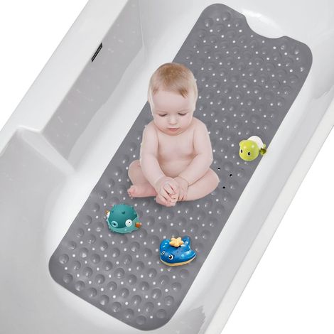 Tapis bain antidérapant 10140.5cm, puissantes ventouses, gris, résiste moisissures. (1/4)