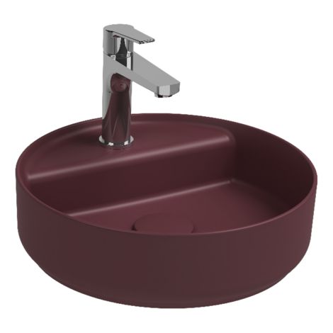 Lavabo tondo da appoggio senza troppo pieno in ceramica con foro rubinetto - Bordeaux Opaco (1/2)